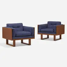 Lounge chairs, pair by Poul Cadovius, c. 1965, upholstery, teak, sold May 2024
