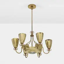 attribution Paavo Tynell, Chandelier, c. 1955, enameled steel, brass, glass