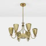 attribution Paavo Tynell, Chandelier, c. 1955, enameled steel, brass, glass