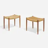 Stools model 78A, pair by Niels O. Møller, c. 1965, teak, paper cord, sold May 2024