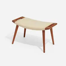 Papa Bear ottoman by Hans J. Wegner, 1950, teak, fabric, sold May 2024