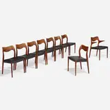 Niels O. Møller, Dining chairs model 71, set of nine, 1951, rosewood, leather