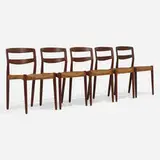 Aksel Bender Madsen and Ejner Larsen, Dining chairs, set of five, 1957, teak, cane