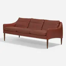 Hans Olsen, Sofa, model 800/3, c. 1955, leather, teak
