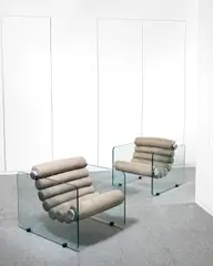 Fabio Lenci, A Pair of Hyaline Chairs, designed circa 1967, glass, chromed metal, leather