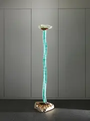 Danny Lane, for Danny Lane Studios, circa 1995, Portland stone, hammer chipped float glass, sandblasted flame cut steel, frosted glass