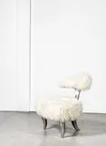 Mark Brazier-Jones, Lunar Chair, designed 1998, aluminium with white flokati wool upholstery