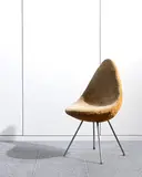 for Fritz Hansen by Arne Jacobsen, circa 1958, fabric upholstered shell on chrome plated steel legs, sold Apr 2016