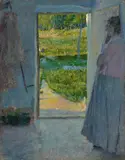 Ausblick in einen Sommergarten. (Vor) 1894 by René Reinicke, Öl auf Karton, sold Jun 2016