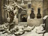 Jacob Gensler, Klosterhof im Schnee. Nach 1829, Öl auf Pappe