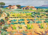 Provenzalische Landschaft (Feld) by Arnold Balwé, 1948, Öl auf Papier, sold Jun 2016