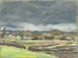 Lotte Laserstein, Landschaft mit Gewitterwolken. 1950er Jahre, Pastell auf grünlichem Velin