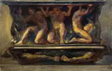 Friedrich Ernst Wolfrom, Sockel mit Atlanten, 1909, Öl auf Pappe