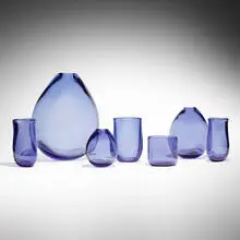 Collection of seven vases by Per Lütken, c. 1960, hand-blown glass, sold May 2024
