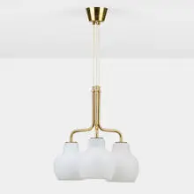 Vilhelm Lauritzen, Christiansborg chandelier, c. 1955, brass, white glass