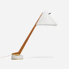 Hans Agne Jakobsson, Table lamp, model B54, c. 1955, enameled aluminum, teak, brass