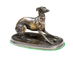 Piere Jules Mêne, late 19th century bronze model of a seated whippet 'Giselle', bronze
