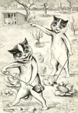 'The pig is in the chicken coop' by Louis Wain, pen and ink, sold Apr 2016