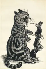 Louis Wain, Open Wide, pen and ink