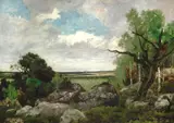 Barbizon School, Landscape at Fontainbleau, oil on canvas