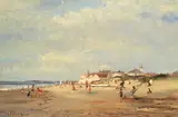 Roy Petley, A summer day at the beach, oil on board