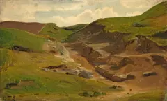 Eifellandschaft by Karl Friedrich Lessing, Öl auf Papier auf Pappe, sold Nov 2014