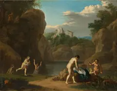 Daniel Vertangen, Badende Nymphen von Satyrn überrascht, Um 1660, Öl auf Holz (Eichentafel)