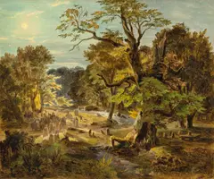 Bonifatius fällt die Donar-Eiche by Karl Friedrich Lessing, Öl über Bleistift auf Pappe, sold Nov 2013