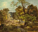 Bonifatius fällt die Donar-Eiche by Karl Friedrich Lessing, Öl über Bleistift auf Pappe, sold Nov 2013
