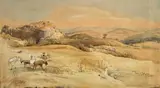 Albert Venus, Hannibalsfeld bei Rocca di Papa, 1866, Aquarell, weiß gehöht, und Feder in Schwarz und Braun auf Papier