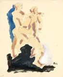 Helmut Kolle, Lutteurs, Um 1926, Tinte und Öl auf Karton, auf Leinwand aufgezogen