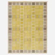 Flatweave carpet by Ingrid Dessau, c. 1950, hand-woven wool, sold May 2024