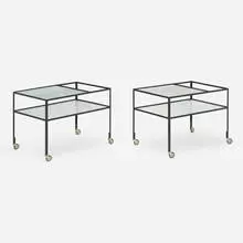 Herbert Hirche, Serving carts, pair, 1956, painted steel, corrugated glass