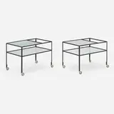 Herbert Hirche, Serving carts, pair, 1956, painted steel, corrugated glass