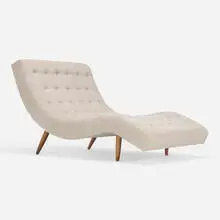 Wave chaise lounge by Adrian Pearsall, c. 1965, upholstery, walnut, sold Apr 2024
