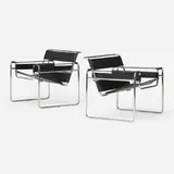 Marcel Breuer, Wassily lounge chairs, pair, chrome-plated steel, leather