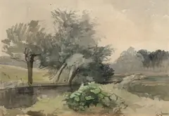 John Middleton, The willowed stream, watercolour