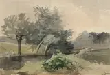 John Middleton, The willowed stream, watercolour