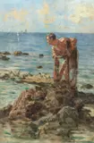 Pescatore di rezzaglio by Angiolo Tommasi, oil on board, offered Apr 2016