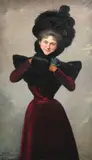 Femme élégante avec manchon de fourrure by Francine Charderon, oil on canvas, offered Apr 2016