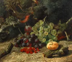 William Duffield, Still life of fruit and birds, a pair, one signed 'W Duffield' (lower right),