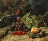 William Duffield, Still life of fruit and birds, a pair, one signed 'W Duffield' (lower right),