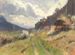 Gabriel Loppé, Alpine landscape in spring, oil on canvas