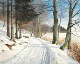 Harald Pryn, A snowy track through the woodland, oil on canvas