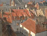 Gustave Walckiers, Vieux Bruxelles, La Rue des Denrees, oil on panel