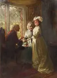 William Hole, A daughter taking leave of her parents, oil on canvas