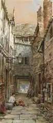 Pepper Alley Row, Chester; A street scene, Edinburgh, a pair by Louise Rayner, watercolour, sold Apr 2016
