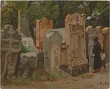 Der jüdische Friedhof in Prag by Christian Friedrich Gille, Öl auf Leinwand auf Pappe, sold Jun 2023