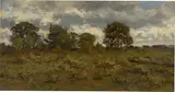 Landschaft bei stürmischem Wetter (Barbizon?) by Französisch, um 1860, Öl auf Holz, sold Jun 2023
