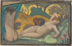 Tagtraum (Sommerzeit) by Ludwig von Hofmann, Um 1900, Pastellkreide auf dünnem braunen Papier, sold Jun 2022